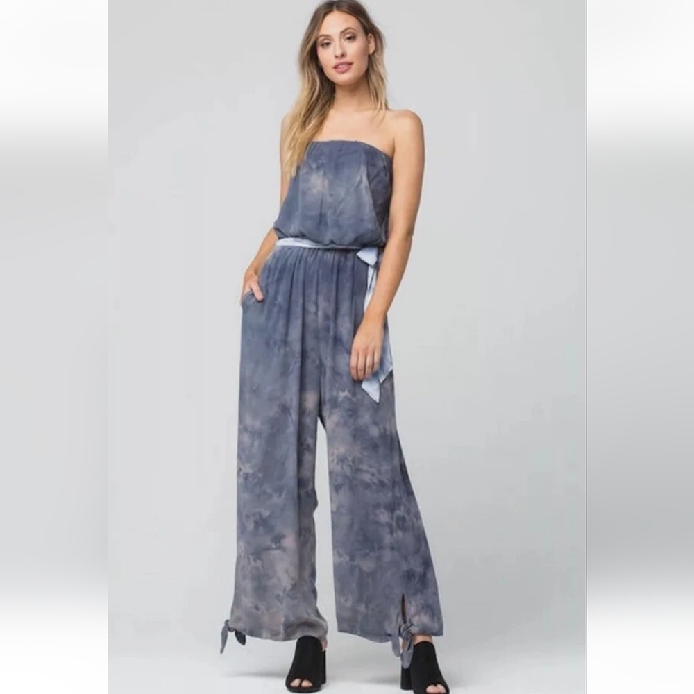 #211. Free People Just Float Tie-Dye Strapless Jumpsuit - Picture 1 of 4